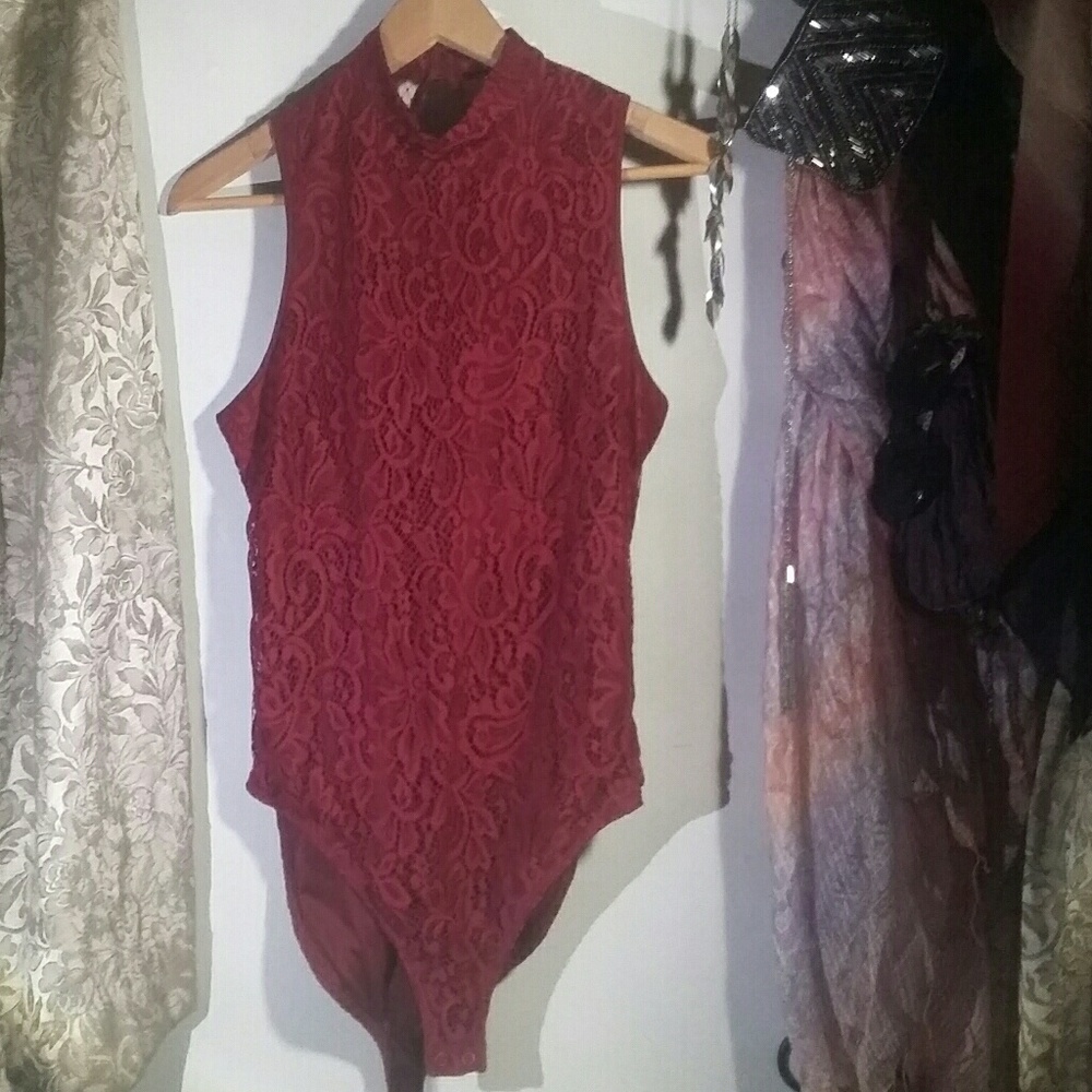 Express small red lace unitard